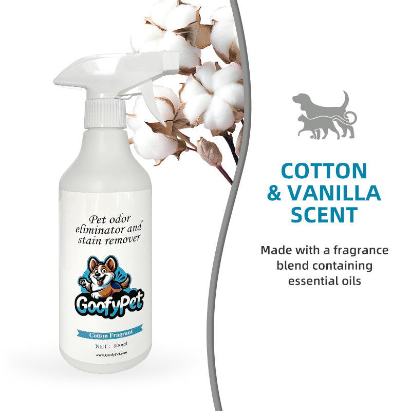 Natural Pet Odor Eliminator Spray, Cotton Fresh Scent, Safe for Pets & Home, Neutralizes Odors in Pet Beds, Furniture, and Carpets, Long-Lasting Freshness, Eliminates Urine Poop Pee Odor