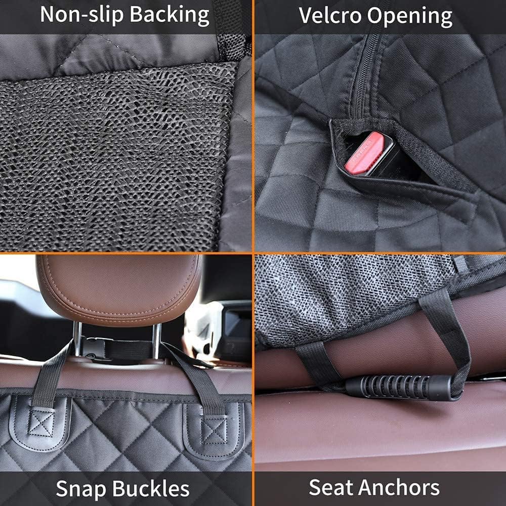 Dog Car Seat Cover, Back Seat Cover for Dogs Pet Car Seat Protector Waterproof Bench Car Seat Cover, Non-Slip Reat Seat Cover fits Middle Armrest for Most Cars Trucks SUVs - Black