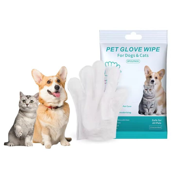 6 pcs/pack Cleaning & Deodorizing Bathing Wipes for Dogs and Cats Pet Grooming Wipes for Face, Body and Paws, Moisturizing No-Rinse Disposable Gloves