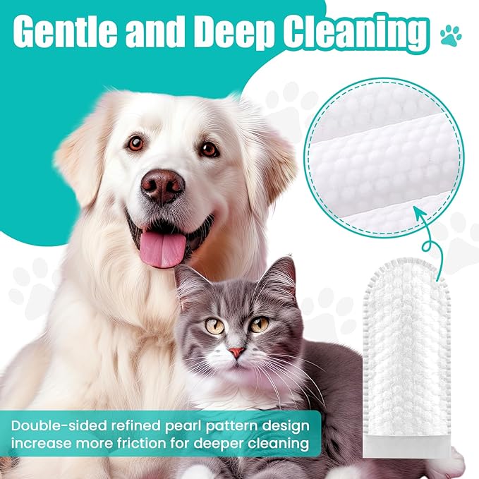 50pcs/pack PET Teeth Cleaning Wipes for Dogs & Cats, Remove Bad Breath by Removing Plaque and Tartar Buildup No-Rinse Dog Finger Toothbrush, Disposable Gentle Cleaning & Gum Care Pet Wipes