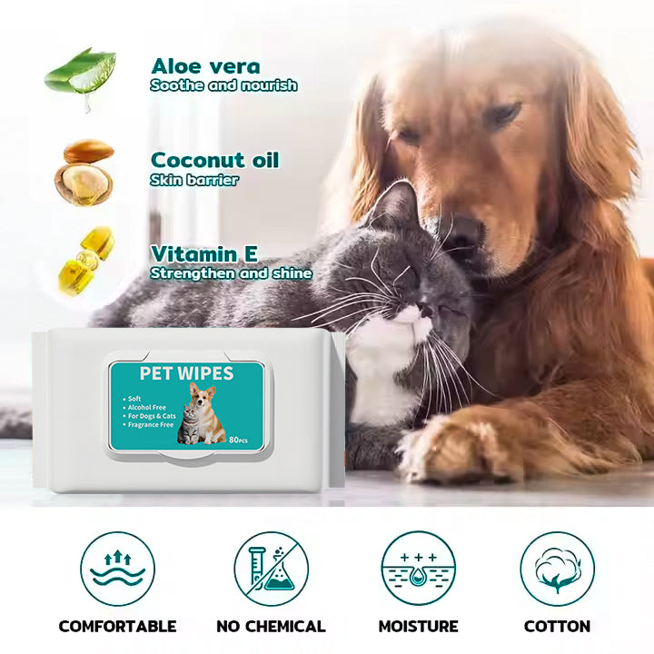 80 Pcs/Pack Pet Wipes Dog Grooming Wipes Unscented Cat Cleaning Wipes Fragrance Free Hypoallergenic Pet Wipes, Clean Face and Body, Larger and Thicker for Dogs and Cat