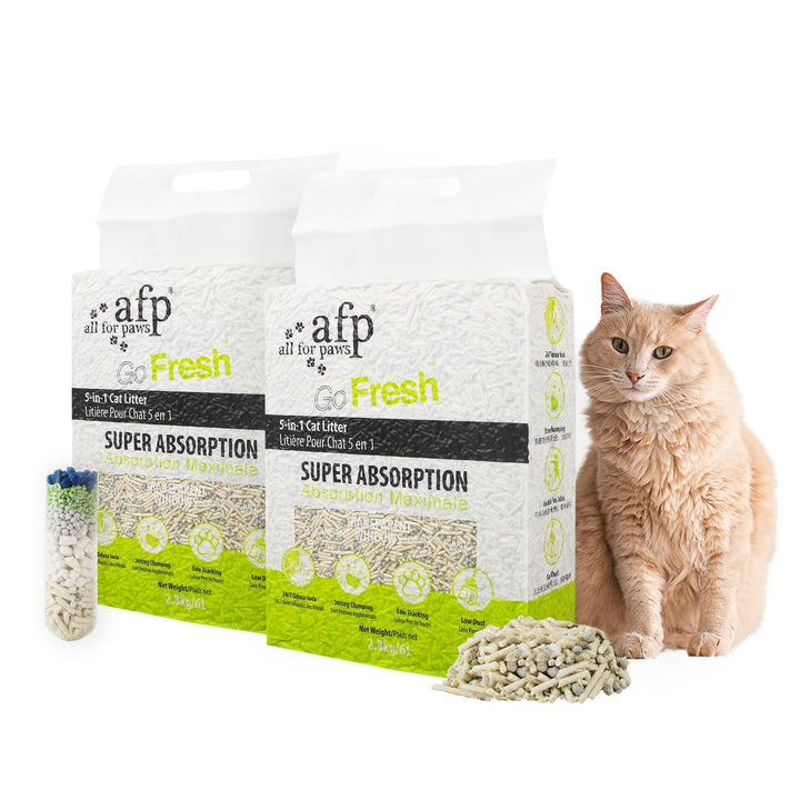 All For Paws Go Fresh 5-in-1 Natural Flushable Tofu Cat Litter - Low Dust, Odor Lock, Super Absorption, 2mm Small Diameter, 55N High Hardness