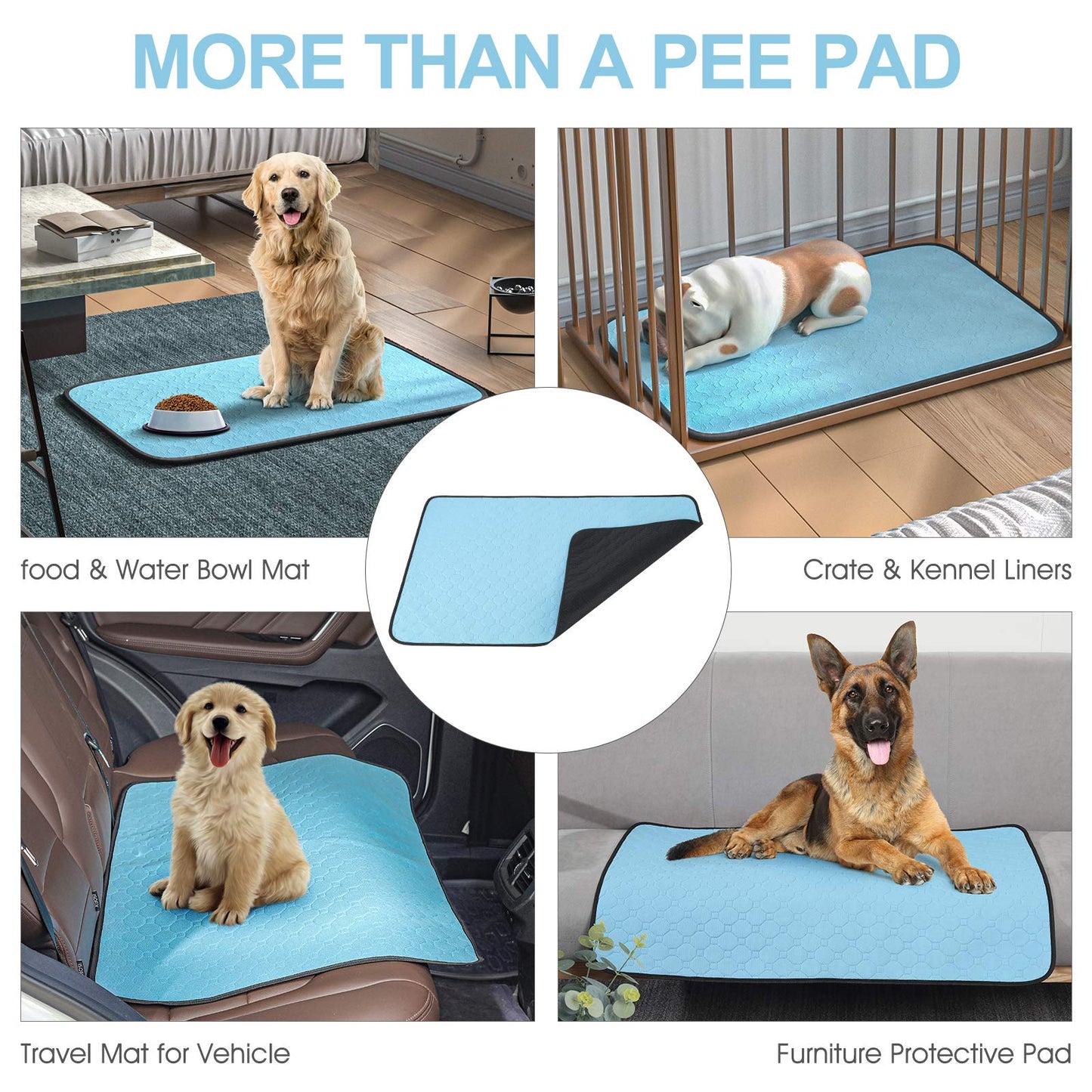 Washable Pee Pads for Dogs, Pee Pads Waterproof Potty Training Pad for Dogs, 89.5 x 59.2cm/34.5"x23", Rusableable Pee Pads Non-Slip Pee Pad Suitable for Puppies and Cats, Blue 2 Pack